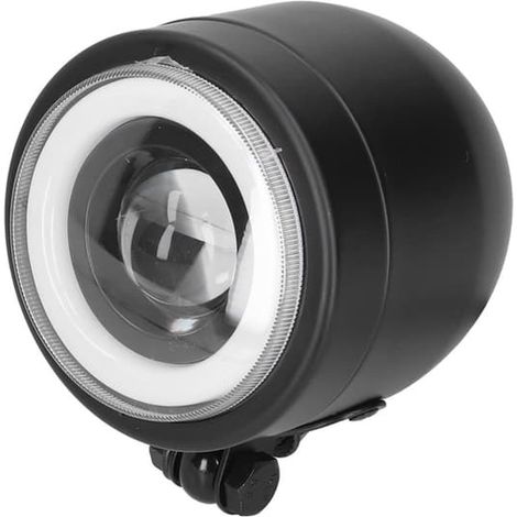Phare rond vintage à LED avec œil d'ange pour moto cruiser, chopper, bobber, café racer (lumière blanche et jaune) (1/5)