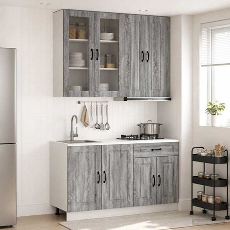 Ensemble de meubles de cuisine 4 pièces en bois d’ingénierie gris Sonoma, 96.96kg - PANGIVO (1/5)