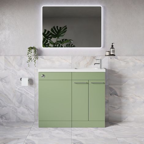 Napoli 250 Olive Green 1000mm 2 Door Vanity Unit Toilet Suite with Round Silvo Basin - 1000mm - Chrome 160mm HandleWithout Jubilee Toilet Pan