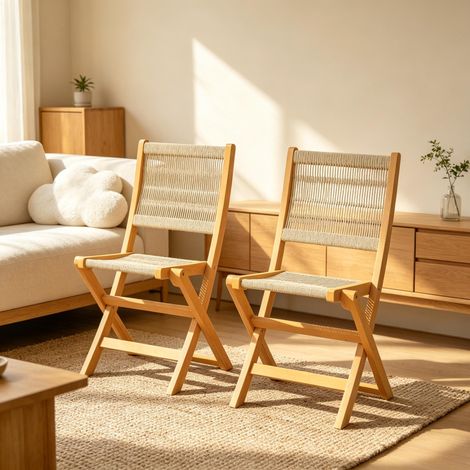 Chaise de loisirs polyvalente, chaise d'extérieur pliable avec assise et dossier tissés, chaise pliante légère (2 chaises seulement incluses) (1/4)