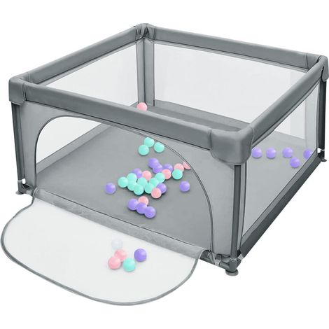 Laufstall Baby,Kinderlaufstall,Haloyo®,Baby Gitter Laufstall,mit 50 Kugel,Atmungsaktives Netzdesign,120 x 120 x 66cm,dunkelgrau (1/5)