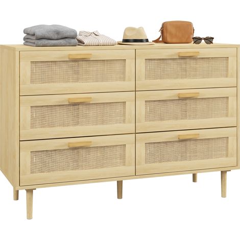 HOMCOM Chest of Drawers, 6-Drawer Dresser for Bedroom, Living Room, Oak