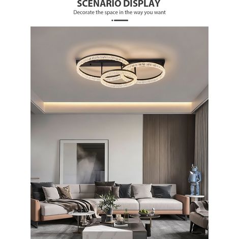 Moderne LED Kristall-Deckenleuchte im 3-Ring-Design, dimmbar mit 3 einstellbaren Farbtemperaturen, 166W Leistung, Maße Ø 60 + 100 cm, elegante Design-Deckenlampe für Wohnzimmer, Schlafzimmer und Esszi