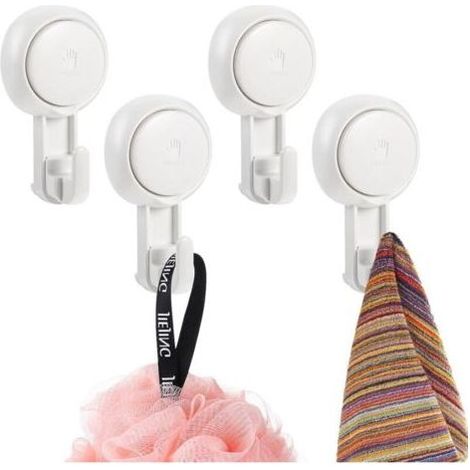 Lot de 4 Crochet plastique ventouse mural charge 5KG sans perçage,réutilisable rotation à 360 porte serviette douche torchon plaque couronne sur cuisine,salle de bain(Blanc) (1/4)