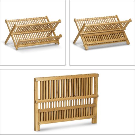 Scolapiatti pieghevole in bambù per piatti e posate 40 x 30 x 15 cm in bambù naturale 130003357
