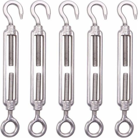 Lot de 5 M6 Tendeur Cable Inox 6mm Tendeur Cloture Crochet Tendeur 304 en Acier Inoxydable Réglable Tendeur Grillage pour Corde Cable Fil à Linge Jardin Grillage (1/5)
