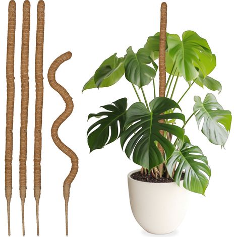 Relaxdays Kokosstbe 5er Set, biegsame Pflanzenstbe, fr Monstera, Efeutute  und mehr, 90 cm lang, Kokosfaser, natur