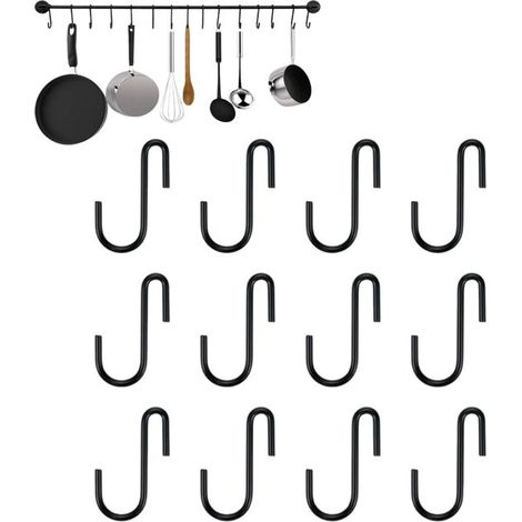 S-Haken, 12er-Pack, Schwarz, Eisen und Edelstahl, doppelseitig, 3,5 mm Drahtdurchmesser, für Küche, Bad, Schlafzimmer, Büro (1/5)