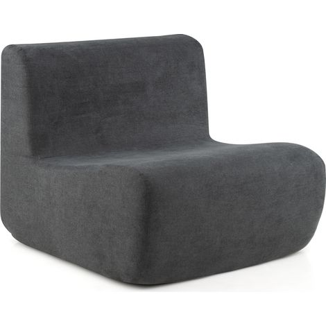 COSTWAY Bean Bag Chair with Velvet Fabric & Comfortable Support Grey (1/5)