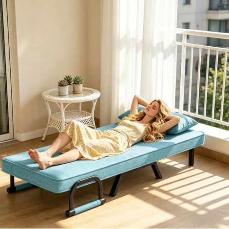 Fauteuil convertible 190x74x82 cm en tissu bleu, gain de place pour salon FloraGrace (1/5)