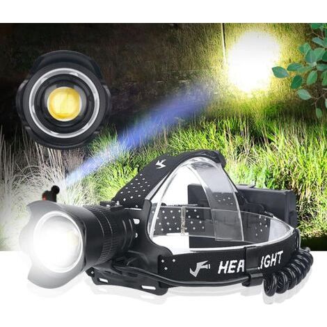 Lampe Frontale LED Rechargeable, Super Lumineuse 15000 Lumens Zoomable XHP90.2 Torche Frontale avec 3 Modes, Lampe Frontale Étanche pour Chasse, Pêche, Camping, 3x 18650 Piles Incluses