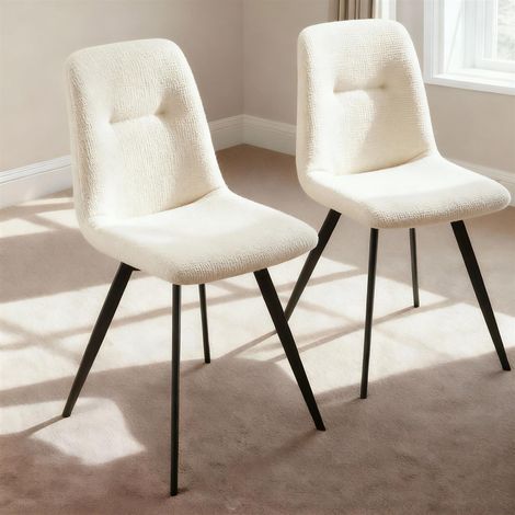 Boucle Fur Off White Set 2 Dining Chairs Kitchen Dining Room Home Furniture Seating