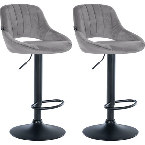 Set di 2 sgabelli da bar regolabili in velluto grigio scuro con schienale traforato e base in metallo nero 100005887