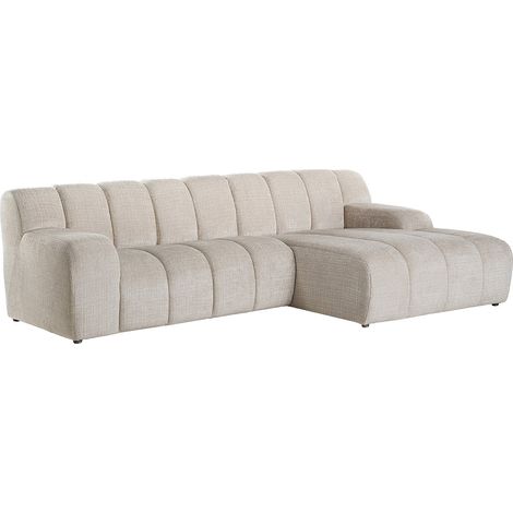 Divano angolare destro tessuto ciniglia beige - BELADON