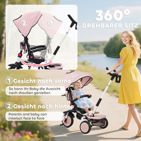 Triporteur enfant 6-en-1, poussette convertible avec guidon parent, siège réglable, pliable, filet de sécurité (1/5)