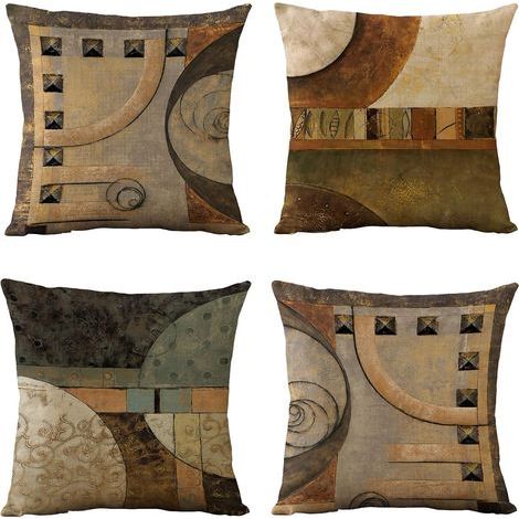 Ensemble de 4 housses de coussin décoratives géométriques vintage 45x45 cm marron pour salon et canapé (1/5)