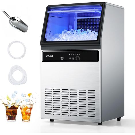 VEVOR Macchina per Ghiaccio Commerciale, 59kg / 24 ore con Capacita di Stoccaggio 15kg, 45 Cubetti per Ciclo, Macchina per Ghiaccio Indipendente e Sottobanco in Acciaio Inox con Display a LED (1/5)
