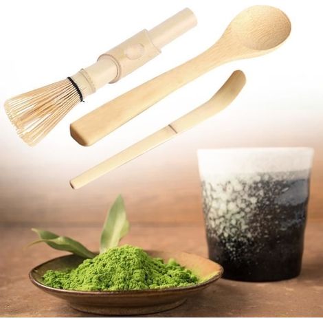 3-teiliges Matcha-Set aus Bambus: Matcha-Besen, gehäkelter Teelöffel aus Bambus, Chashaku-Servierplatte (1/4)
