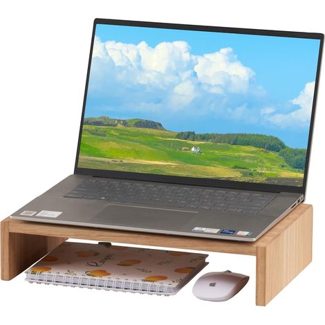 Support d’écran en bois, rehausseur PC, 39 x 24 x 8,5 cm, naturel (1/5)
