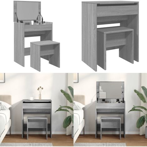 Coiffeuse et tabouret sonoma gris 60x40x113,5 cm - Coiffeuse - Meuble De Salle De Bain - Vanity - Table De Maquillage - Miroir - Home & Living (1/5)