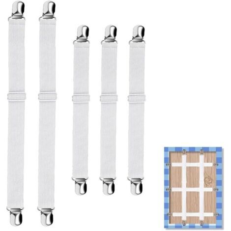 FENOPLASTICALot de 8 Serre-nappes Invisibles avec Sangle élastique, sans Outil, Blanc, pour Table épaisse, Jardin, Pique-Nique, Usage intérieur et extérieur (1/3)