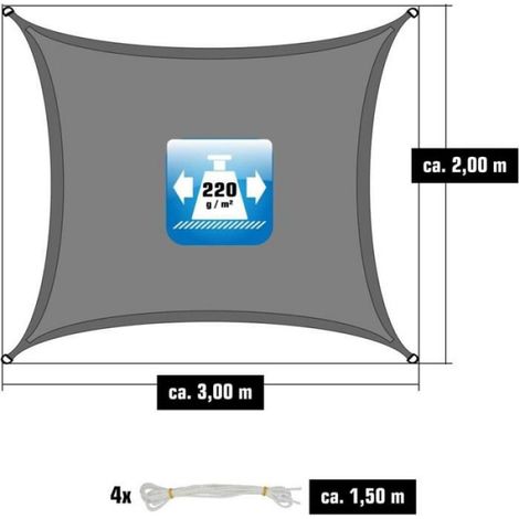 Voile d'ombrage UV - Protection solaire 90% - 3x2m HDPE Rectangulaire Gris (1/4)