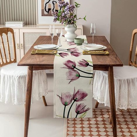 Vintage-Tischläufer mit floraler Goldstickerei, 33 x 180 cm