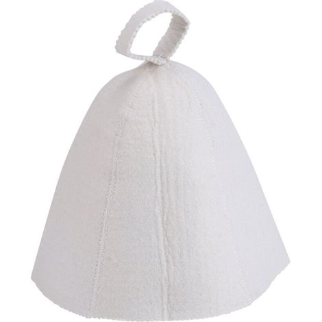Weiße Saunahaube aus Wolle für russische Banja, inklusive Aufhängeschlaufe (1/4)