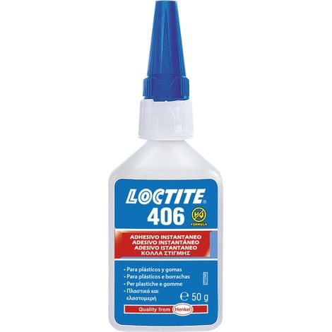 LOCTITE 406, Adesivo istantaneo a bassa viscosità, Colla istantanea trasparente per plastiche, Colla cianoacrilato per un fissaggio rapidissimo, 1 flacone da 50g