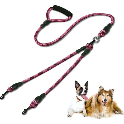 Double Dog Leash, 2 Dog Leash, Detachable Double Dog Leash Anti-Tangle Comfortable Grip Walking Training for Two Medium or Large Dogs (Red) (1/5)