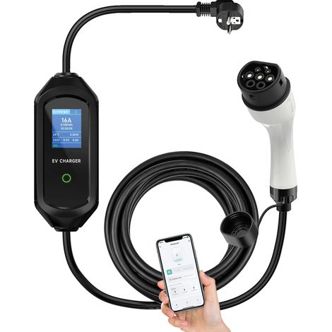 Cargador para vehículos eléctricos, control Wi-Fi, corriente ajustable, 3,5 kW, cable de 3,5 m con aplicación. (1/2)
