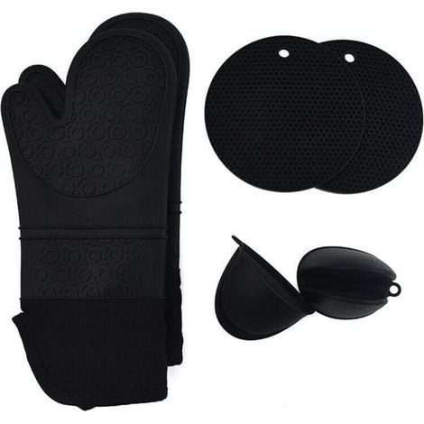 Ensemble de gants de cuisine, ensemble de 6 maniques, gants de cuisine en coton silicone. (1/4)