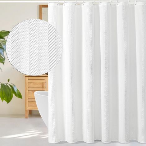 Rideau de Douche Extra Long en Tissu Blanc texturé 3D pour Salle de Bain – Rideau de Douche décoratif à Chevrons de Style Rustique et Moderne avec Crochets – 183 x 213 cm (1/5)