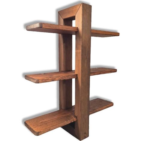 Mensola da Parete in legno massello Sospesa, a 3 Ripiani Scorrevoli, 48x12x59h cm, Teak (1/5)