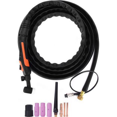Torche de soudage TIG-17 avec refroidissement à air, câble de 4 mètres, diamètre 10mm, raccord M16x1.5, équipement de soudage à arc, valve de commutation TIG-17V incluse. (1/5)