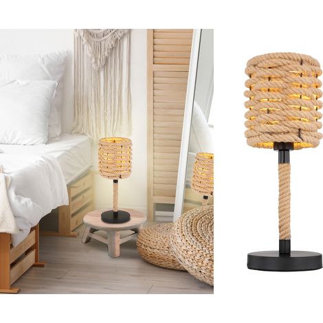 Tischleuchte Tischlampe Wohnzimmer Geflecht Braun Metall Hanfseil H 45 cm (1/5)