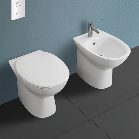 Sanitari filomuro Rimless Morning scarico universale e sedile originale (1/5)