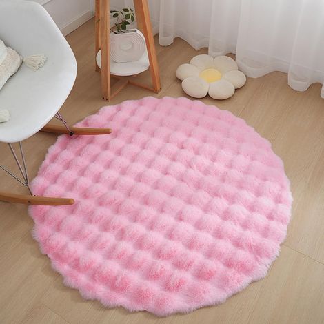 Tapis Rond en Fausse Fourrure Douce Diamètre 100cm - Décoration Salon Moderne, Descente de Lit Confortable pour Chambre d'Enfant, Intérieur Lavable Rose - Moquette Shaggy Design (1/5)