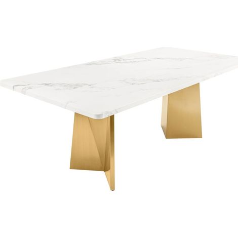 Tavolo da pranzo OREA – Rettangolare – Marmo bianco e dorato – Gambe in metallo – Stile chic e moderno (1/5)