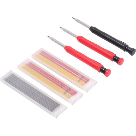 Lot crayons de charpentier massifs nez long trou profond avec recharges 2 rouge 1 noir 2 boîtes rouge+jaune 1 boîte noir 2,8mm (1/5)