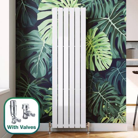 ELEGANT 1600 x 452 mm Designer White Column Radiator High Heat Output Double Flat Panel Heater Radiators + Chrome Thermostatic Radiator Valves (1/5)