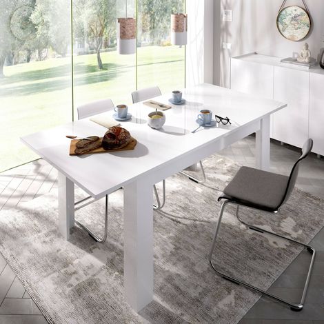 Dmora Mesa de comedor extensible, color blanco brillo, Medidas 140 x 78 x 90 cm, con embalaje reforzado (1/5)