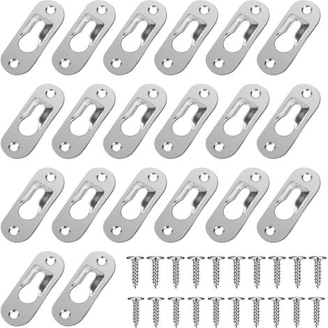 Lot de 20 crochets à trou de serrure unique,43 x 16 mm en métal robuste avec 40 vis (argenté) (1/5)