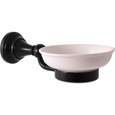 Porte-savon rétro MORAVA en laiton noir et céramique 19x11 x6,45 cm (1/3)