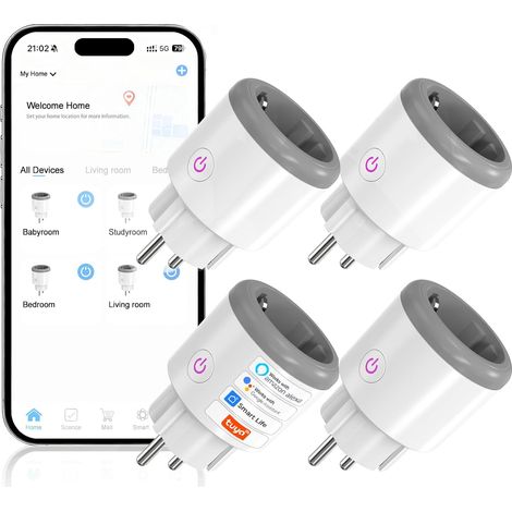 Prise Connectée (Type F) 16A WiFi Intelligente avec Suivi de consommation Télécommande Commande Vocale Fonction de Temps 2,4 GHz Prise Intelligente Compatible avec et (1/5)