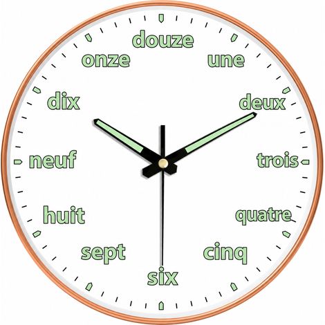 Horloge murale ronde 35 cm phosphorescente silencieuse à quartz or rose rose réf 5367 – Livraison gratuite
