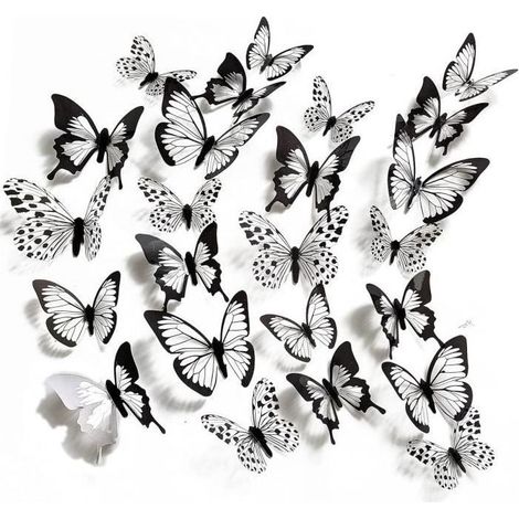 Stickers Muraux - AQSACOKIYA - Papillons 3D - Noir et Blanc - 48Pcs - Décoration Contemporaine (1/4)
