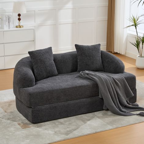 Divano letto a 2 posti 157x84x65 cm, trasformabile, con 2 cuscini schienale, chenille grigio scuro (1/5)