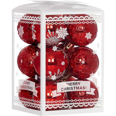 StarryLights Weihnachtskugel-Set – rote Kugeln mit Weihnachtsmotiven (1/5)