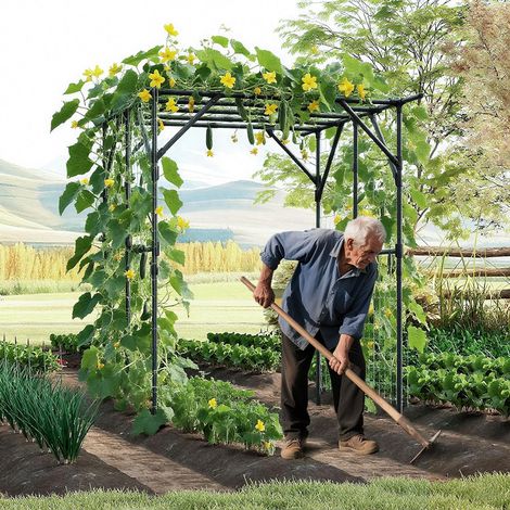 Goplus – Treillis en métal revêtu de PE antirouille – Support pour plantes grimpantes – Dimensions 200 x 150 x 197 cm – Filet intégré pour tomates et raisins